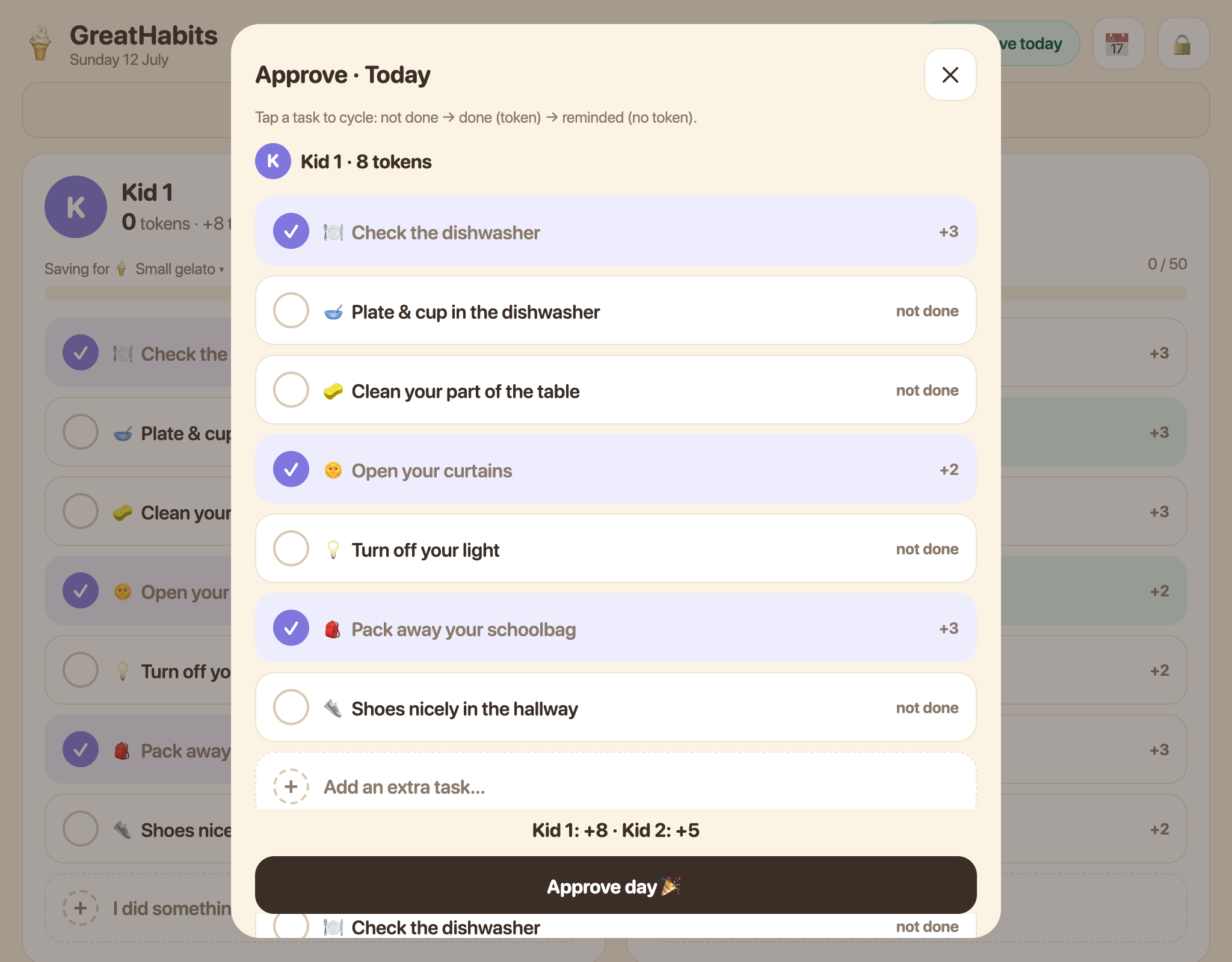Approval sheet with per-task states